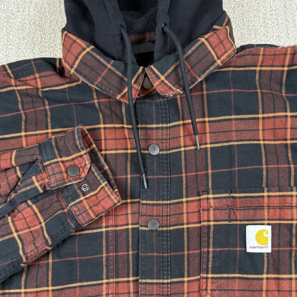 Carhartt Other - Carhartt Mens Large Brown Plaid Fleece Lined Hooded Flannel Shirt Jacket Shacket